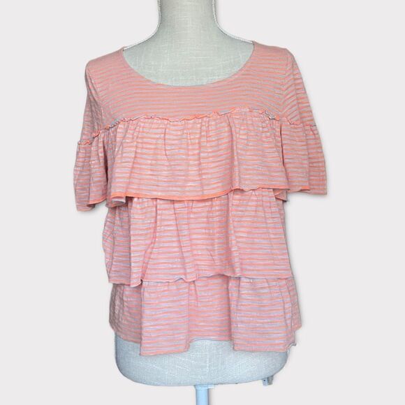 Anthropologie | EUC Women’s PostmarkTired Top Orange & Gray Stripe Size M - Picture 1 of 7